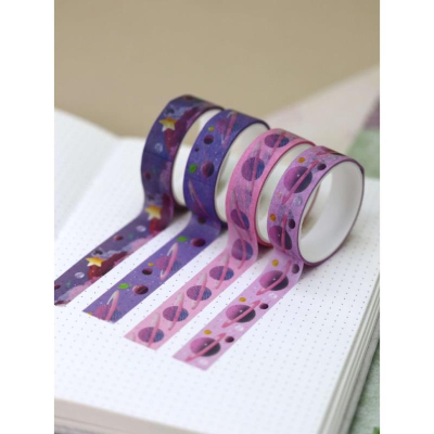 Клейкая лента декоративная бумажная 'Astronaut' фиолетовый 4 дизайна