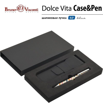 Ручка шариковая BrunoVisconti® 'Dolce Vita' 0.7мм металлический корпус 'Лепестки' +чехол синие чернила