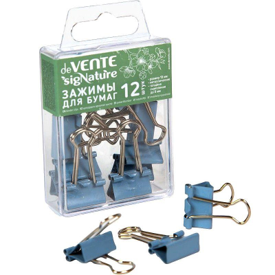 Зажимы для бумаг 19мм 12шт deVENTE 'sigNATURE' Сумеречно-синие в пластиковой коробке