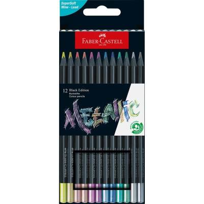 Карандаши  12цв Faber-Castell 'Black Edition' Metallic трехгранные в картонной коробке