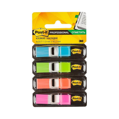 Закладки 3M Post-it®  12х43мм  4цв х35шт Z-тип 683-4ABX Неон голубые/салатовые/оранжевые/фиолетовые