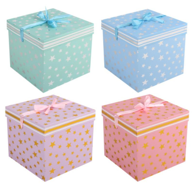 Коробка подарочная квадратная 22х22х22см 'Звезды' складная ассорти