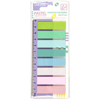 Закладки deVENTE 12х44мм  8цв х20шт полупрозрачные 'Pastel' пластиковые