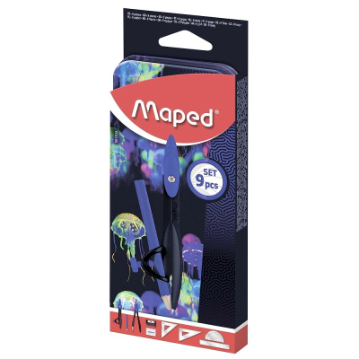 Чертежный набор с циркулем&nbsp;&nbsp;9 предметов Maped Study 'Deepsea Paradise' в металлическом футляре