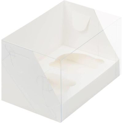 Коробка для капкейков на  2шт 16х10х10см белая с пластиковой крышкой