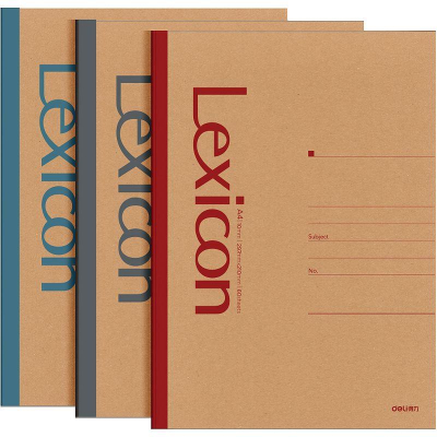 Тетрадь A4 100л линейка на сшивке Deli картонная крафт-обложка 'Lexicon' 3 цвета ассорти