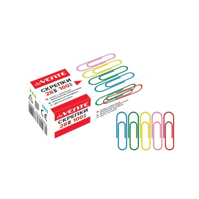 Скрепки 28мм&nbsp;&nbsp;100шт deVENTE цветные с пластиковым покрытием в картонной коробке