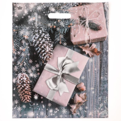 Пакет подарочный новогодний 38х45см полиэтиленовый с вырубной ручкой 'Новогодние подарки'