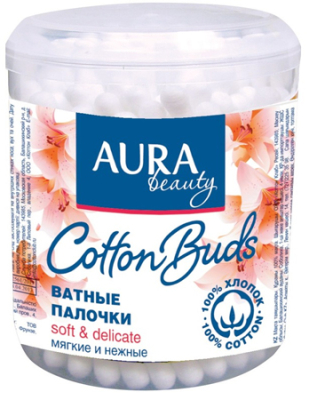 Ватные палочки Aura 200шт в пластиковом стакане