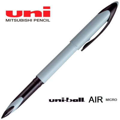 Роллер с изменяемой шириной линии Uni-Ball AIR линия 0.28-0.45мм одноразовый черный льдисто-голубой корпус
