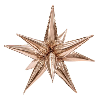 Шар воздушный фольгированный Звезда составная 12 лучей золото розовое 66см