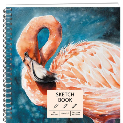 Блокнот для набросков Paper Art Sketch Book 19х19см 100г  80л на гребне твердая обложка 'Фламинго'