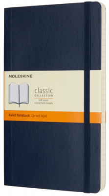 Записная книжка A5  96л линейка Moleskine® Classic Soft Large мягкая обложка на резиновой застежке синяя