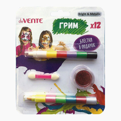 Грим набор deVENTE мелки 12цв 'Bridhy&Metallic' +блестки +кисточка-аппликатор