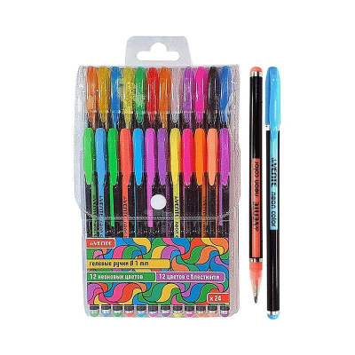 Ручки гелевые deVENTE 24цв  1.0мм 'Neon Black' в пластиковой упаковке