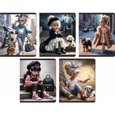 Тетрадь A5&nbsp;&nbsp;48л клетка на скрепке Lamark картонная обложка Soft touch 'Маленькая модница' 5 дизайнов