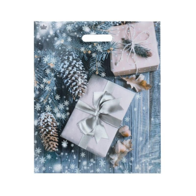 Пакет подарочный новогодний 38х45см полиэтиленовый с вырубной ручкой 'Новогодние подарки'