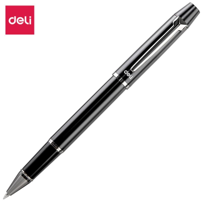 Роллер Deli 'S153' 0.5мм металлический черный корпус +стержень в футляре черные чернила