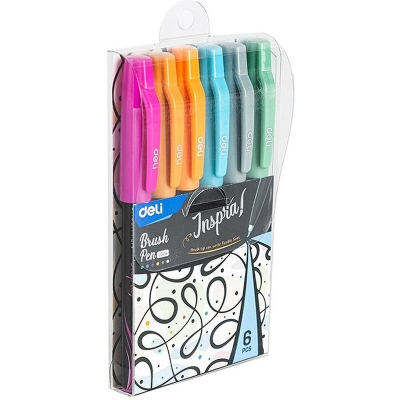Ручки-кисточки капиллярные художественные Deli&nbsp;&nbsp;6цв 'Inspira ' в блистере