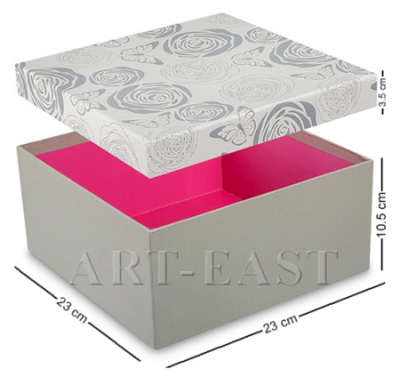 Коробка подарочная прямоугольная 23х23х10.5см Розовые мечты серая