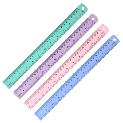 Линейка металлическая алюминиевая  30см/12" deVENTE двусторонняя шкала 4 цвета ассорти