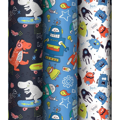 Бумага упаковочная глянцевая MESHU&nbsp;&nbsp;70х100см 'Monsters'&nbsp;&nbsp;3 дизайна ассорти