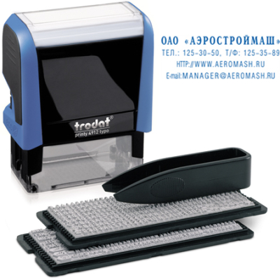 Штамп самонаборный 4 стр 47х18мм Trodat Printy 4912P4 Typo синий корпус 19-28 знаков в строке