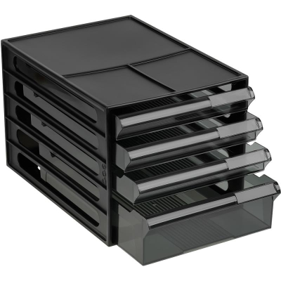 Модуль-накопитель&nbsp;&nbsp;4 отделения СТАММ&nbsp;&nbsp;черный/тонированные дымчатые лотки