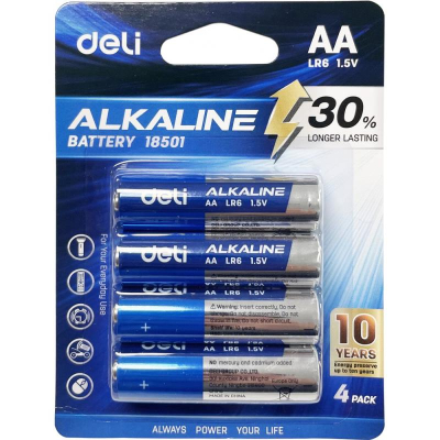 Батарейка Deli  1.5V AA/LR6 Alkaline  4шт в блистере