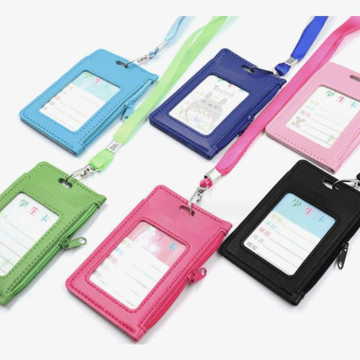 Держатель для бэйджа вертикальный&nbsp;&nbsp;70х110мм deVENTE 'Ergonomic' с карманом на молнии экокожа на шнуре 6цв ассорти