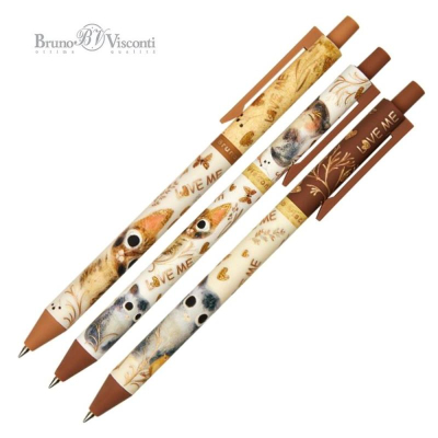Ручка шариковая автоматическая BrunoVisconti® 0.5мм 'ArtClick' синяя 3 дизайна 'Love me'