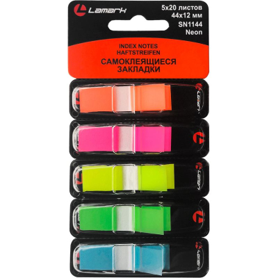Закладки Lamark 12х44мм 5цв х20шт Z-тип неоновые пластиковые
