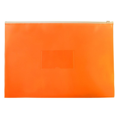 Папка-конверт на молнии A4+ Бюрократ Double Neon с карманом для визитки пластиковая 150мк оранжевая