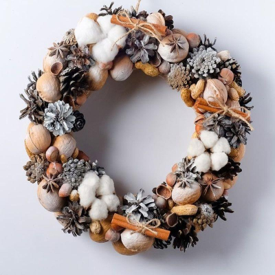 Венок декоративный 30см Зимняя сказка природный материал ручная работа