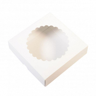 Коробка для кондитерских изделий 12х12х3см с окном белая