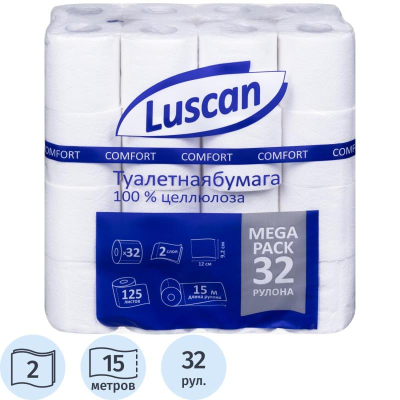 Бумага туалетная Luscan Comfort MegaPack 2 слоя 32рул х125 листов с тиснением белая