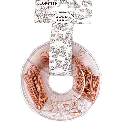 Набор принадлежностей deVENTE 'Gold Rose' зажимы/гвоздики/скрепки розовое золото в пластиковой коробке