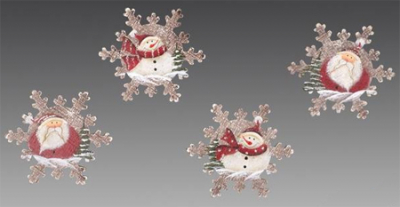Снежинка-прищепка красная деревяннная 4 дизайна d9см