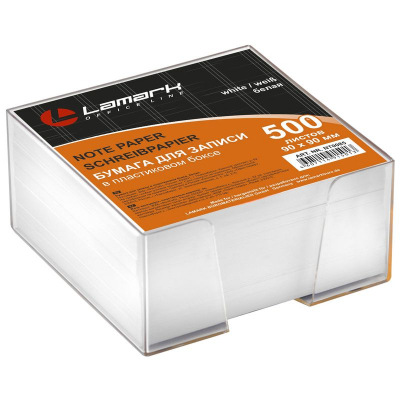 Куб для записей в боксе белый 9.0х9.0х5.0см Lamark 80г/м² прозрачный бокс