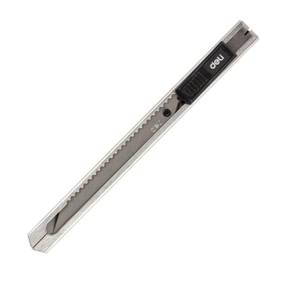 Нож макетный  9мм Deli 30° 'Essential Metal' металлический корпус автоблокировка серебристый в блистере