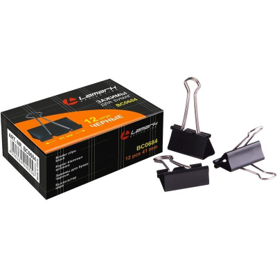 Зажимы для бумаг 41мм 12шт Lamark черные в картонной коробке