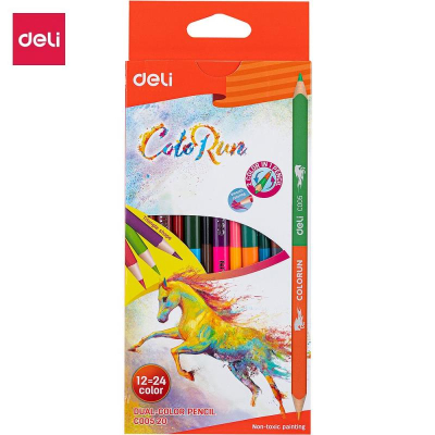 Карандаши&nbsp;&nbsp;24цв Deli 'ColoRun' трехгранные двусторонние в выдвижной картонной коробке