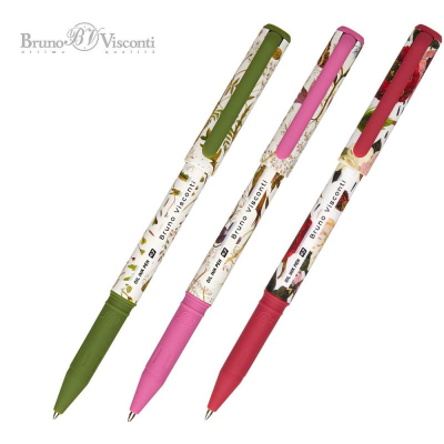 Ручка шариковая BrunoVisconti® 0.7мм 'PrimeWrite' 3 дизайна 'Flora' Bloom flowers синяя