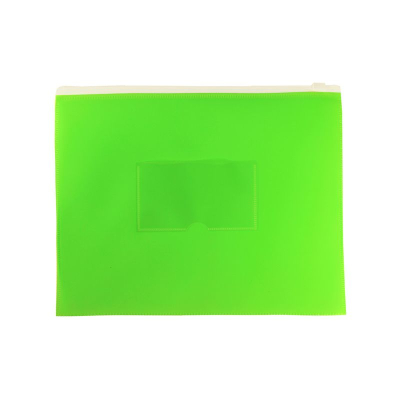 Папка-конверт на молнии A5 Бюрократ Double Neon с карманом для визитки пластиковая 150мк салатовая