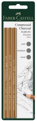 Угольные карандаши Faber-Castell  3шт Hard/Medium/Soft в блистере