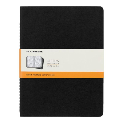 Записная книжка A4-  60л линейка Moleskine® Cahier XLarge 3шт картонная обложка черная