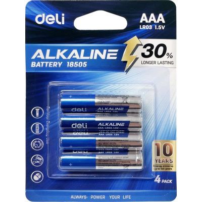 Батарейка Deli&nbsp;&nbsp;1.5V AAA/LR03 Alkaline&nbsp;&nbsp;4шт в блистере