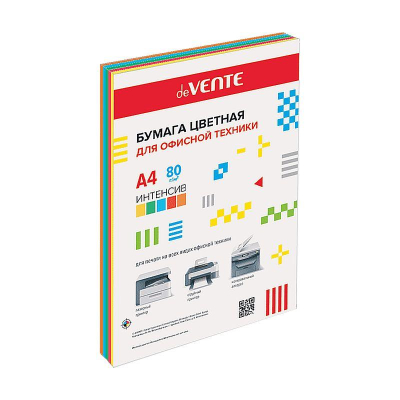 Бумага цветная Mix A4 deVENTE  80г Яркие цвета  5цв х 50л