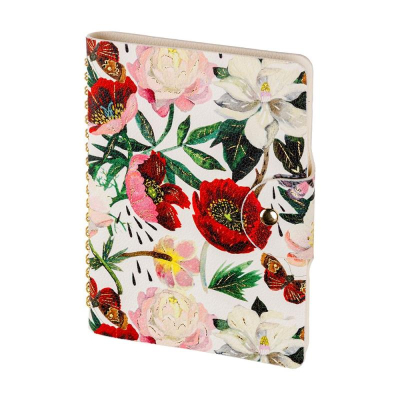 Ежедневник B6 BrunoVisconti® 272стр тонированный блок гибкая обложка искусственная кожа на кнопке 'Flora' Пионы