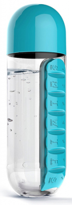 Бутылка-органайзер Asobu 0.60л 'In style' Pill & Vitamin organizer bottle пластик голубая